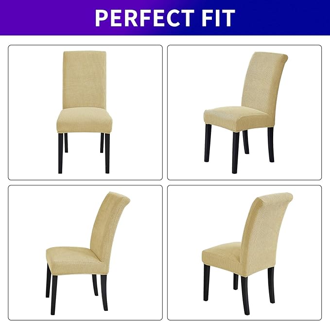 Howhic Stretch Chair Covers for Dining Room Set of 4, Removable Washable Dining Room Chair Covers, Dining Chair Slipcovers Seat Protector, Great Decoration for Home and Banquet (Champagne, 4 Pack)