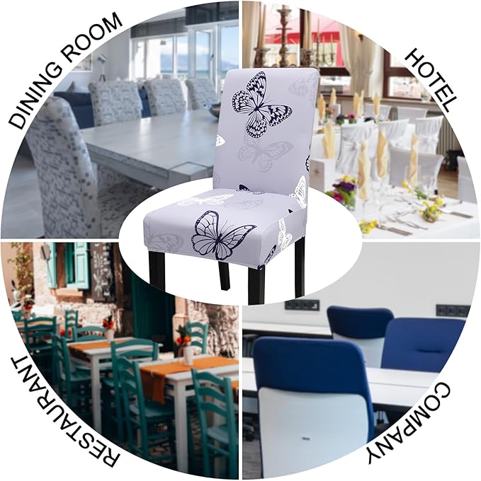 JQinHome Pattern Chair Covers for Dining Room Set of 4, High Stretch Removable Washable Parsons Chair Slipcover for Home Party Hotel Wedding Ceremony (Grey Butterfly,4PCS)