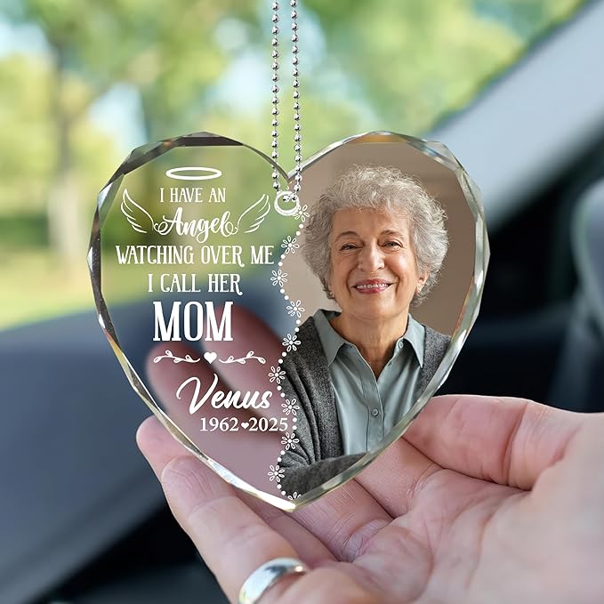 2025 Personalized Memorial Hanging Glass Ornament - Christmas, Birthday, for Loss of Mom or Loved One - Custom Photo in Loving Memory Keepsake Decoration