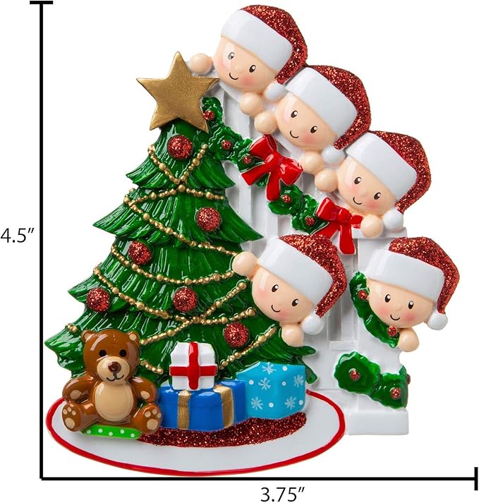 3D Peeking Family of 5 Ornament 2025 Personalized Family Christmas Ornaments 2025 | Staircase Personalized Tree Ornaments for Grandchildren, Siblings & Grandkids Xmas Tree with Gifts of Five Ornament