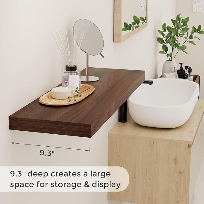 Rustic Wood Floating Shelves 32 Inch Long, 9 Inch Deep Wall Shelves for Home Decor, 32 x 9 Floating Shelf Wall Mounted Set of 2, Deep Floating Shelves for Kitchen, Bedroom, Living Room, Walnut Color