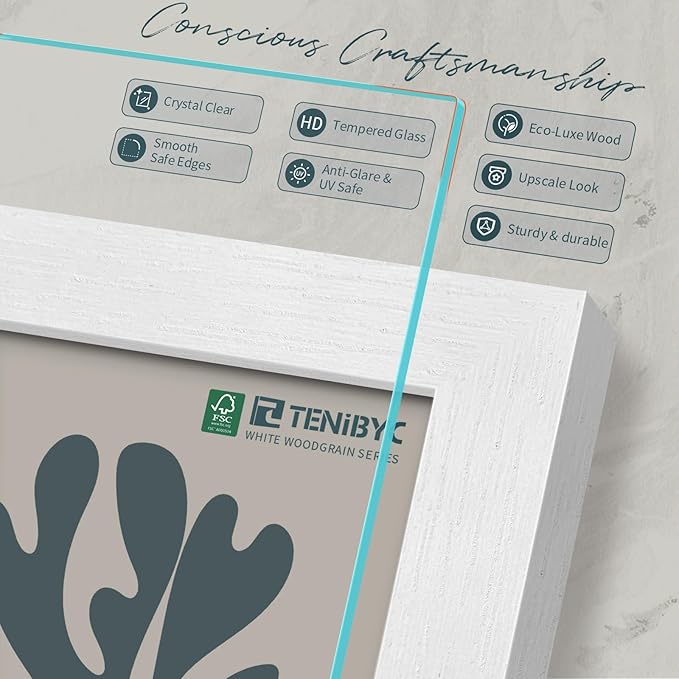 13x19 Picture Frame 3 pk, Textured White Solid Wood Poster Frame, HD Tempered Glass, Wall Gallery Frame