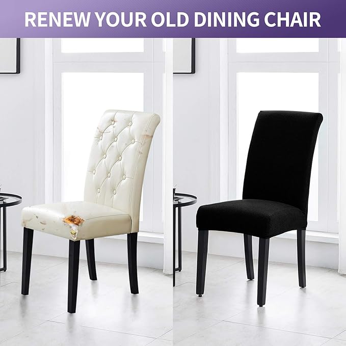 Joccun Chair Covers for Dining Room Set of 6, Dining Chair Slipcovers Stretch Dining Room Chair Covers Seat Protector,Washable Parsons Chair Cover for Home,Hotel,Banquet(Black,6 Pack)