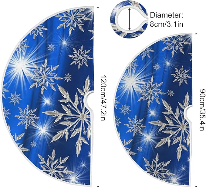 Christmas Blue Snowflakes Background Tree Skirt, Seasonal Tree Mat Holiday Party Supplies Ornaments Indoor Outdoor Decorations for Tabletop Trees 47.2 Inches