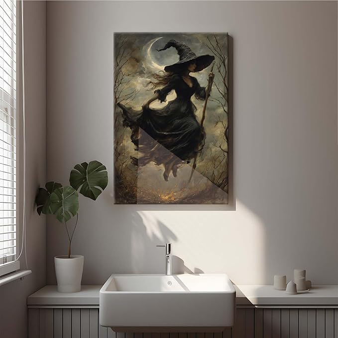 JFHCQJPK Witch in the Forest Halloween Print Wall Art Poster Witch Decor Vintage Print Dark College Wall Art Victorian Gothic Room Decor Canvas Wall Print8x12in Frameless