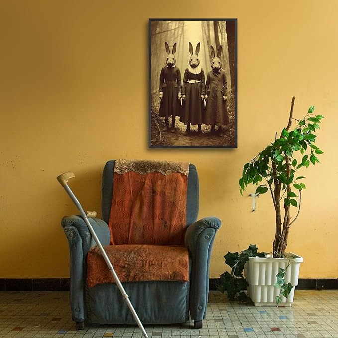 Vintage Halloween Wall Decor Rabbit Cult of the Occult Forest Canvas Wall Art Poster Gothic Dark Academia Decorations Room Creepy Print Spooky Pictures 16X24inch Aluminum Framed