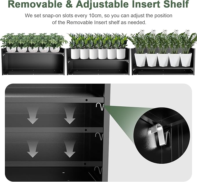 Long Metal Cube Planter for Outdoor Plants 15" W x 38" L x 16.25" H, Heavy Duty Steel Rectangular Planter Box with Removable Insert Shelf, Modern Décor for Outside, Indoor, Garden (Black)