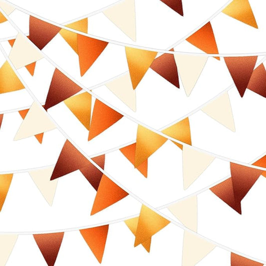 MARFOREVER 30 Pcs Fall Banner Decorations 28 Ft Orange Gold Brown Triangle Flag Fabric Bunting for Happy Fall Decor Thanksgiving Day Harvest Autumn Wedding Birthday Party Garden Outdoor Decoration