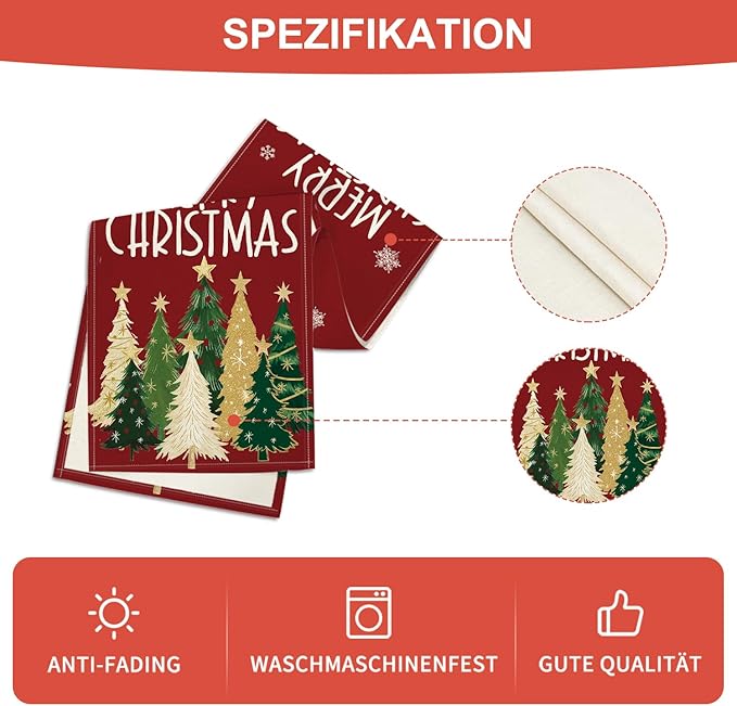 Artoid Mode Xmas Trees Snowflakes Red 210 GSM Merry Christmas Table Runner, Winter Kitchen Dining Table Decoration for Home Party Decor 13x90 Inch