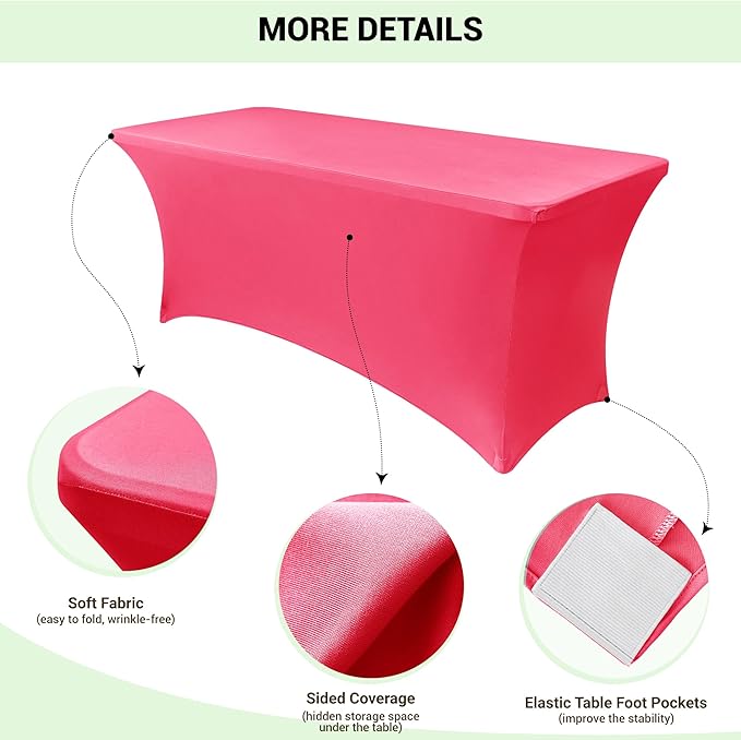 Obstal Spandex Table Cover 6ft Fitted Tablecloth Rectangular - Stretch Folding Table Cloth Rectangle for Birthday Party Wedding Banquet, Magenta Red, 72L x 30W Inch