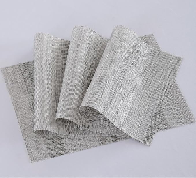 Leetaltree Lightsteel Black Placemats Set of 6 - Heat Resistant Non-Slip Place mats for Dining Table, Washable Durable PVC Vinyl Woven Table Mats (Lightsteel Black, 6)