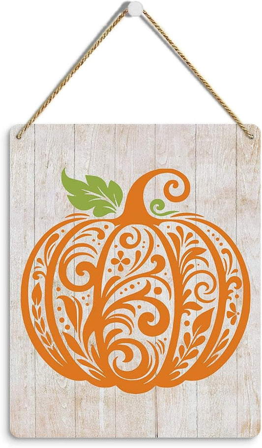 MIGUMUTU Rustic Farmhouse Fall Signs Door Wall Hanging Decor, Fall Room Home Decor, Pumpkin Decor Fall Decoration for Home, Pumpkin Sign Fall Wall Decor Decoration for Home Office 12 X 12 Inch