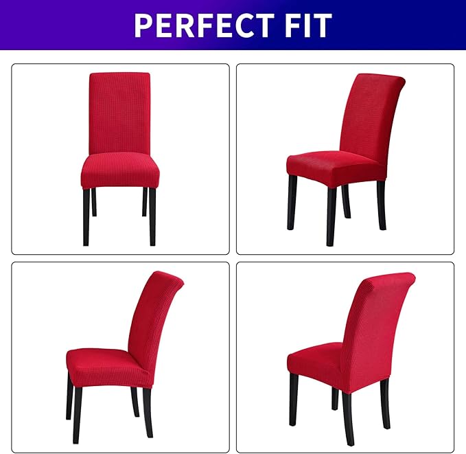 Howhic Stretch Chair Covers for Dining Room Set of 2, Removable Washable Dining Room Chair Covers, Dining Chair Slipcovers Seat Protector, Great for Home Decor and Banquet (Ruby, 2 Pack)