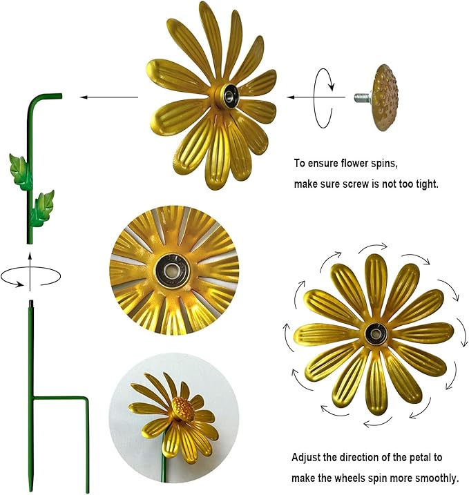 WAIU Metal Daisy Garden Stakes, Wind Catcher Spinner Garden Stakes, Garden Windmill Stakes Outdoor Wind Catchers, Yard Decor Stakes, Set of 3…