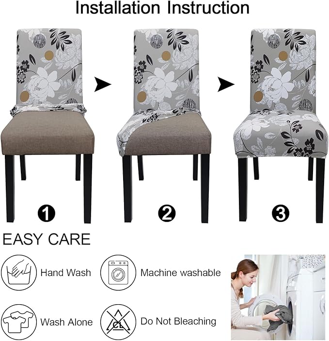 JQinHome Chair Covers for Dining Room Set of 4, High Stretch Removable Washable Parsons Chair Slipcover for Home Party Hotel Wedding Ceremony (Flower,4PCS)