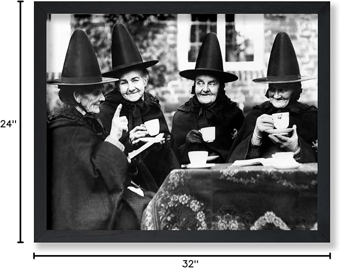 Poster Master Classic Photograph Poster - Vintage Halloween Print - Gift for Artist, Friend - Witches Tea Party, Old Women Smiling, Wearing Robes - Wall Decor for Living Room, 24x32 Unframed Wall Art