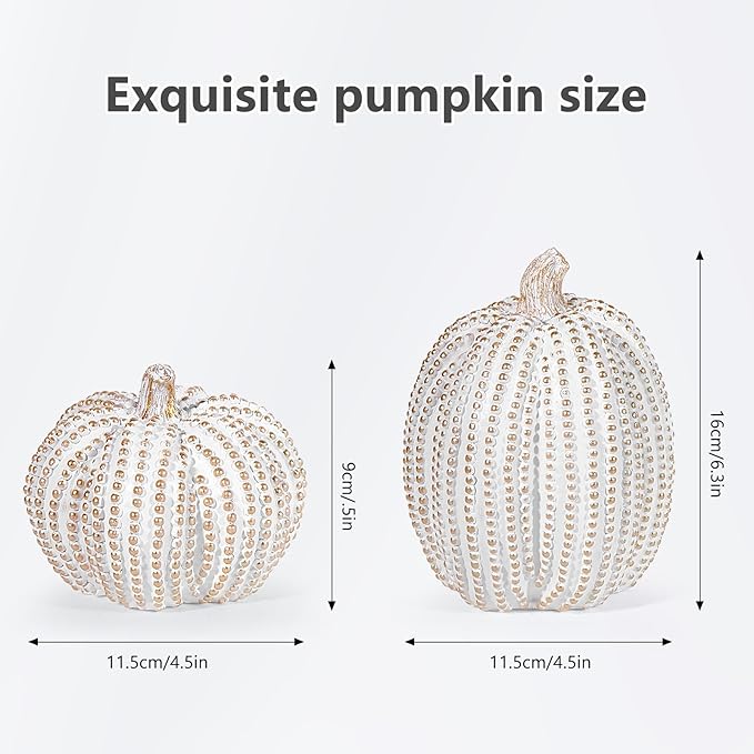 2Pcs Halloween Pumpkin Artificial Resin Pumpkins Decor for Mantel Harvest Autumn Tabletop Decoration Gold Fall Pumpkin Decorations Thanksgiving Table Centerpieces (Set A, ONE Size)