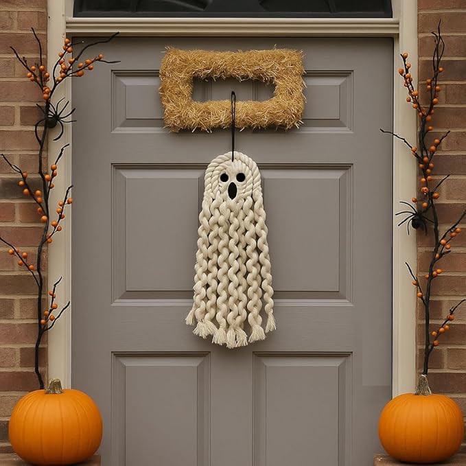 Handmade Cute Ghost Halloween Decor, Halloween Decorations Indoor & Outdoor Party, 14 inch Fall Decor Hanging Ornaments for Home Front Door, Window, Wall, Yard, Tree, Car, Garage Door
