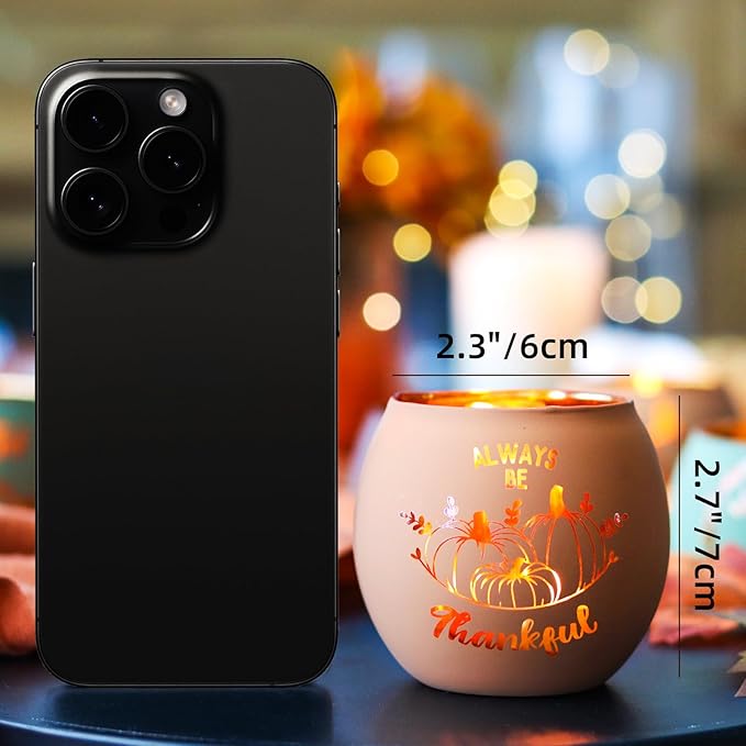 SHMILMH Fall Table Centerpiece Decorations Set of 12 Glass Votive Tealight Candle Holder for Wedding, Party, Thanksgiving, Fall Decor for Indoor and Outdoor