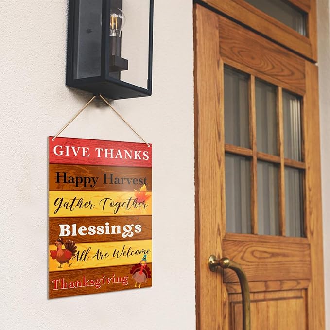 Thanksgiving Decorations Hanging Sign, Autumn Fall Decor Rustic Turkey Wooden Wall Sign Thanksgiving Decorations, Gather Together Blessings