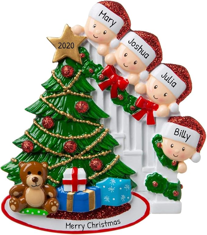3D Peeking Family of 4 Ornament 2025 Personalized Family Christmas Ornaments 2025 | Staircase Personalized Tree Ornaments for Grandchildren, Siblings & Grandkids Xmas Tree with Gift of Four Ornament