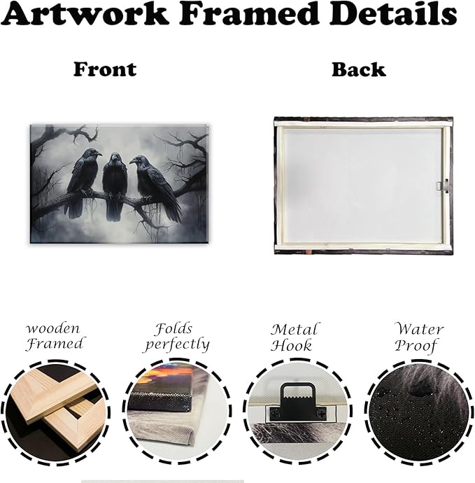 OAAPITI Halloween Wall Art Black Raven Art Poster Night Forest Landscape Pictures Print Scary Weird Black Crow Living Room Home Bedroom Decor(Artwork-5,28"x42")