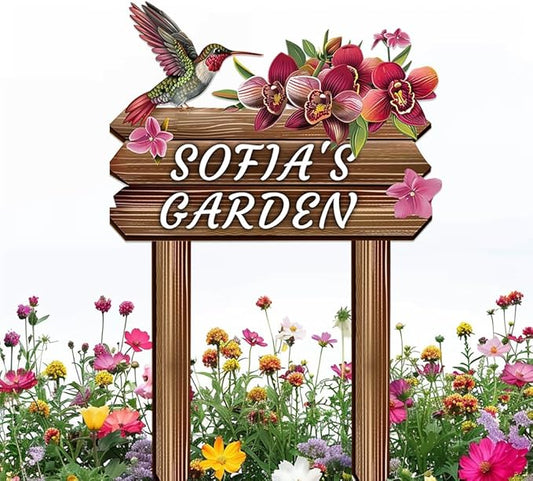 Personalized Colorful Bird Metal Sign with Stake,Custom Gardener Family Name Signs Outdoor Decor,Customized Birds on the Branch Gardening Gifts,Flowers Plaques Decorate for Patio Lawn Porch Backyard