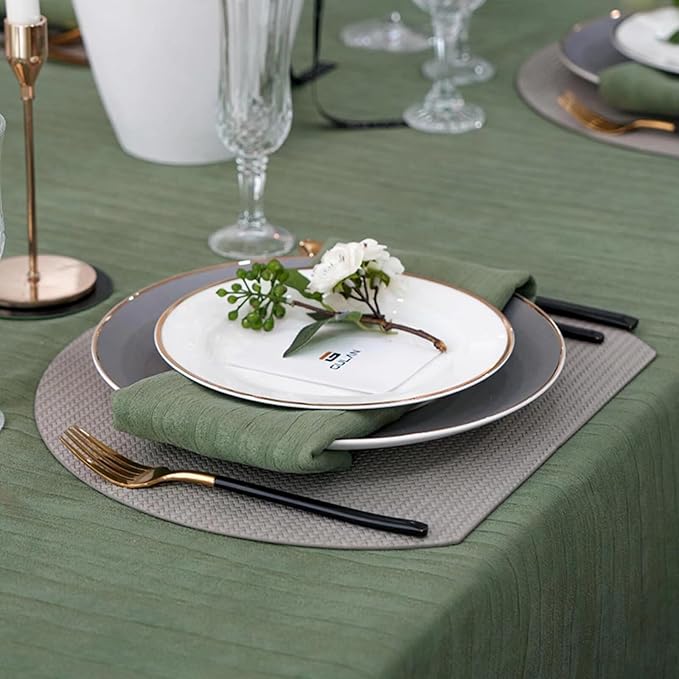 Rectangle Sage Green Table Cloth, Embossed Pleated Textured Waterproof Tablecloth, Decorative Fabric Table Cover for Dining, Farmhouse, Wedding, Outdoor - 60''x84'', Spring/Summer