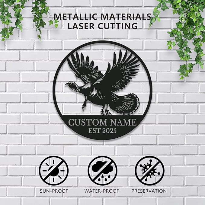 Personalized Turkey Metal Wall Art, Custom Hunting Cabin Sign, Wild Turkey Farmhouse Decor, Rustic Lodge Wall Hanging, Turkey Hunter Gift, Thanksgiving Home Decoration (Style-4)