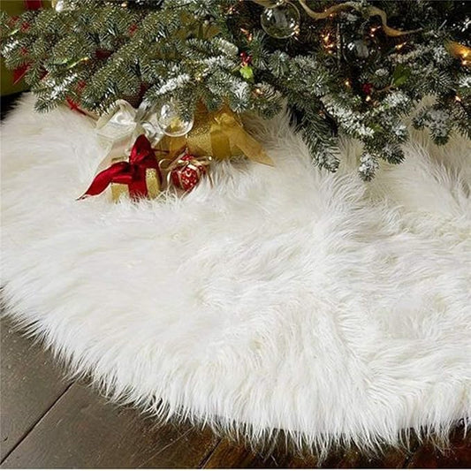 AISENO 72 Inch White Faux Fur Christmas Tree Skirt, Luxury Plush Tree Base Cover for Holiday Party and Home Christmas Decor