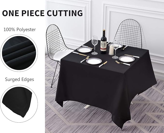 Surmente Square Tablecloth for Square or Round Tables 100% Polyester 85x85 Inch Table Cloth for Weddings, Banquets, or Restaurants (Black)