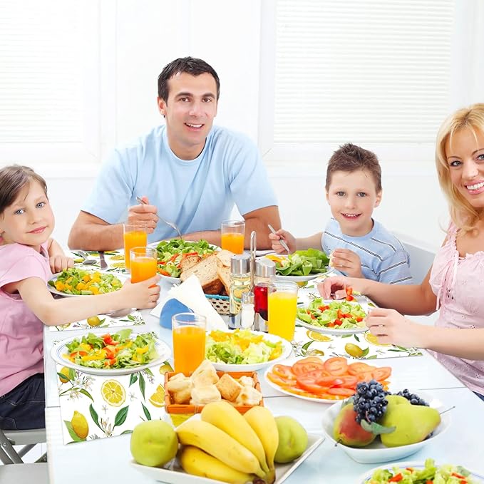 Paper Placemats Disposable 50 Pack Lemon Placemats 16x 11 Inch Yellow Lemon Fruit Place Mats for Spring Summer Dining Table Wedding Party Supplies