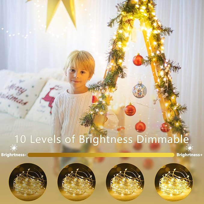 4 Pack Fairy Lights Battery Operated with Remote Control Timer, LED String Lights Outdoor Indoor Decorations, 8 Modes Twinkle Lights for Christmas Party Wedding Birthday Bedroom Décor (Warm White)