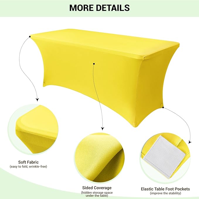 Obstal Spandex Table Cover 6ft Fitted Tablecloth Rectangular - Stretch Rectangle Folding Table Cloth for Birthday Party Wedding Banquet, Yellow, 72L x 30W Inch