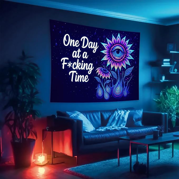 Starlit Patio Blacklight Trippy Tapestry UV Reactive Psychedelic Eye Flower Wall Hanging with Quote for Bedroom Dorm Living Room Aesthetic Glowing Decor Fluorescent Poster Large 78 x 59 Inch