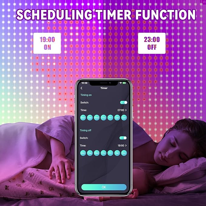 HXWEIYE 400LED Smart Curtain Lights, 6.6Ft x 6.6Ft Fairy Hanging Curtain String Lights with APP & Remote, Dynamic DIY Color Changing Wall Lights for Indoor Bedroom Window Party Backdrop Outdoor Decor