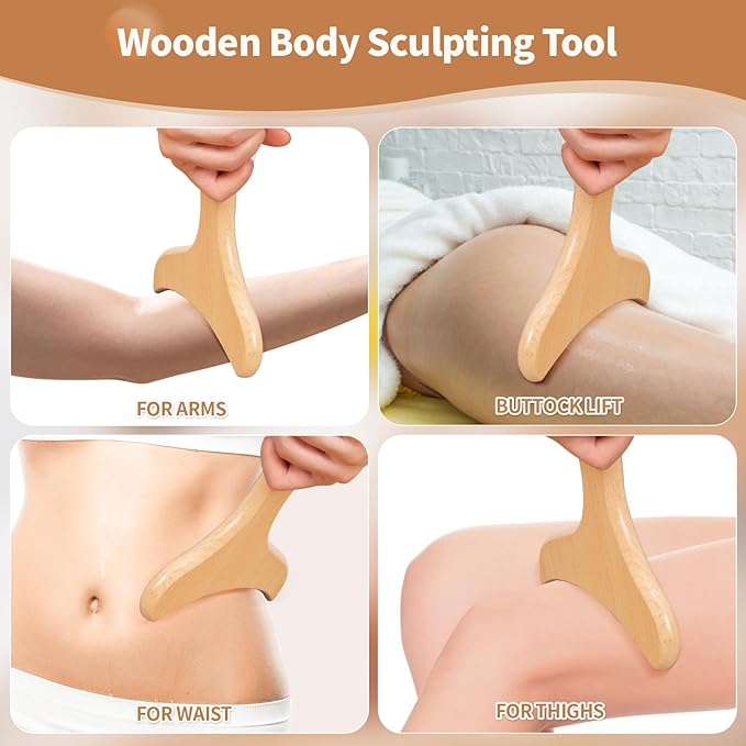 5 in 1 Wood Therapy Massage Tools Lymphatic Drainage Massager Maderoterapia Kit Wooden Massager Body Sculpting Tools for Muscle Pain Relief, Anti-Cellulite, Body Contouring and Shaping