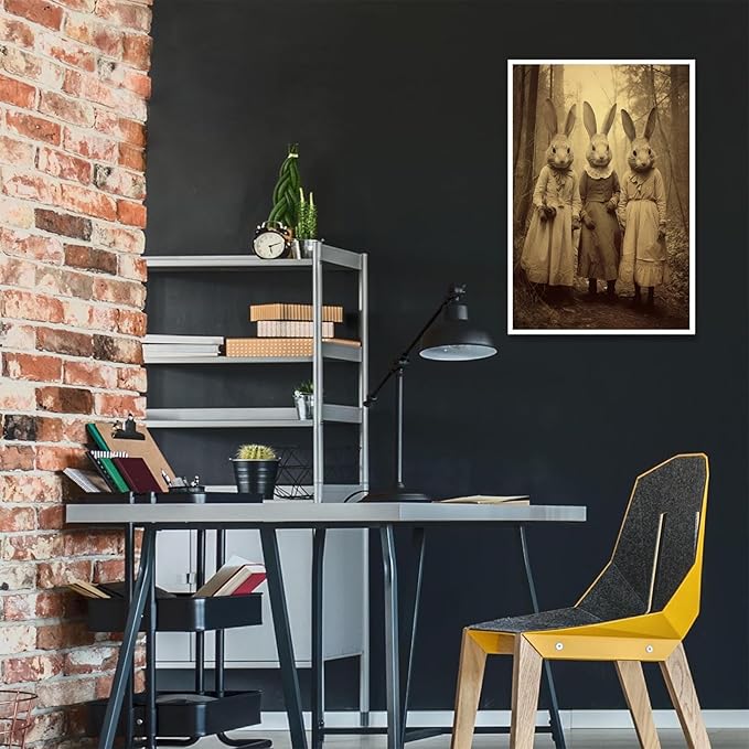 Vintage Horror Spooky Three Rabbits In Occult Forest Spooky Canvas Wall Art Poster Gothic Dark Academia Decorations Room Creepy Print Retro Halloween Wall Decor 16X24inch Unframed