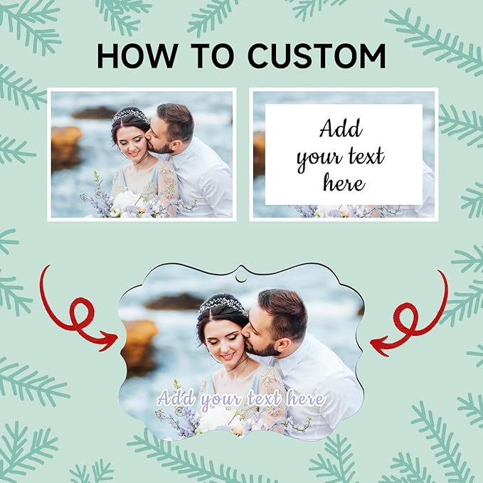 2 Pack Personalized Christmas Ornaments 2025 Wood Custom Photo Text Hanging Ornament for Christmas Tree Decorations, First Christmas Engaged/Married, New Home, Baby's First Christmas, Memorial