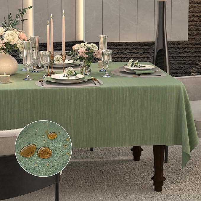 Sage Green Table Cloth 60 x 120 Inch, Rectangle Waterproof Tablecloth, Jacquard Texture Fabric Table Cover for Birthday Party Dining, Farmhouse, Wedding, Buffet - Sage Green, Spring