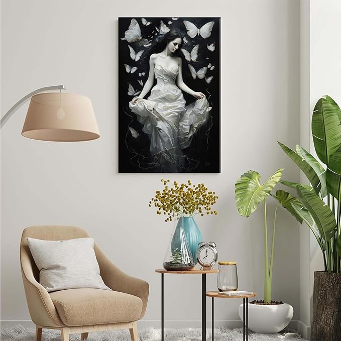 JFHCQJPK Vintage Gothic Feminine Canvas Wall Art Print Butterfly Poster Moody Preppy Wall Art Dark College Decor for Home Bedroom16x24in Frameless