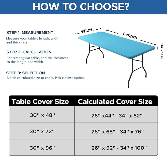 Spandex Table Cover for 6 Foot Rectangle Tables-6 Pack Light Blue Outdoor Picnic Elastic Table Cover-Spandex Stretch Folding Table Cloths for Camping Dining Room Patio Kitchen Banquet Party