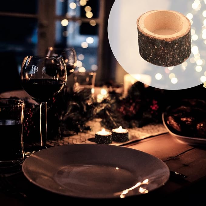 Set of 12 Wooden Tea Light Candle Holders, Personalized Natural Wooden Votive Vintage Tea Light Candle Holders for Rustic Centerpieces for Dining Table Wedding Party (2.36" W*1.65" H)