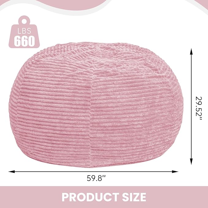 Large Bean Bag Chair, 6FT Giant Beanbag Chairs with Memory Foam Filled, Bean Bag Chairs for Adults, Ultra Soft Lazy Sofa for Living Room Bedroom (Pink)