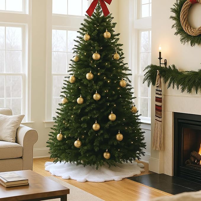 36 Inch Christmas Faux Fur Tree Skirt, White Plush Tree Skirt with Pom-pom Christmas Party Holiday Decorations for Home Indoor Outdoor Xmas Decor Supplies