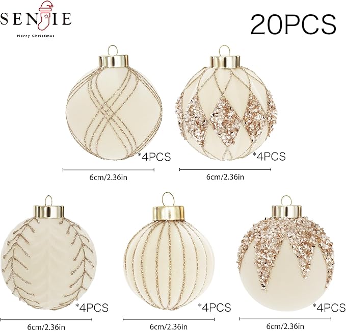 20PCS Velvet Ornaments for Christmas Tree, 2.36INCH Glitter Flocked Christmas Ornaments Decorations Balls Set Decor