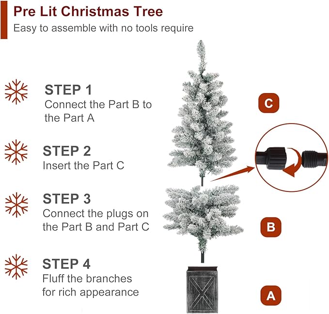 Set of 2 Christmas Trees with Lights 4-FT Artificial Potted Porch Snow Flocked Christmas Tree Battery Powered with 8 Modes and Timer for Indoor Outdoor