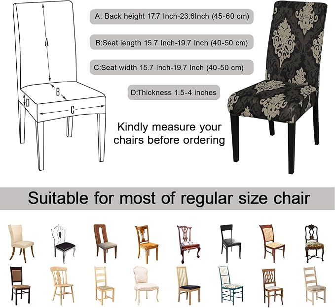 JQinHome Dining Chair Slipcover, High Stretch Removable Washable Chair Seat Protector Cover Set of 6,Chair Covers for Dining Room, Kitchen,Home Party,Wedding Ceremony(Luxe Black, 6PC)