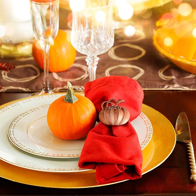 Patelai 6 Pieces Pumpkin Napkin Rings Fall Napkin Holders Thanksgiving Halloween Dinner Tables Rings for Thanksgiving Dinner Party Weddings Family Gatherings (Bronze)
