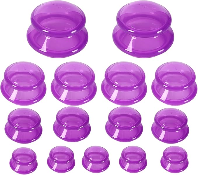 15Pcs Cupping Therapy Set-Professional Silicone Cupping, Suitable for Facial Body Massage/Deep Myofascial Release/Pain Relief/Muscle Relaxation & More (Purple,15pcs)